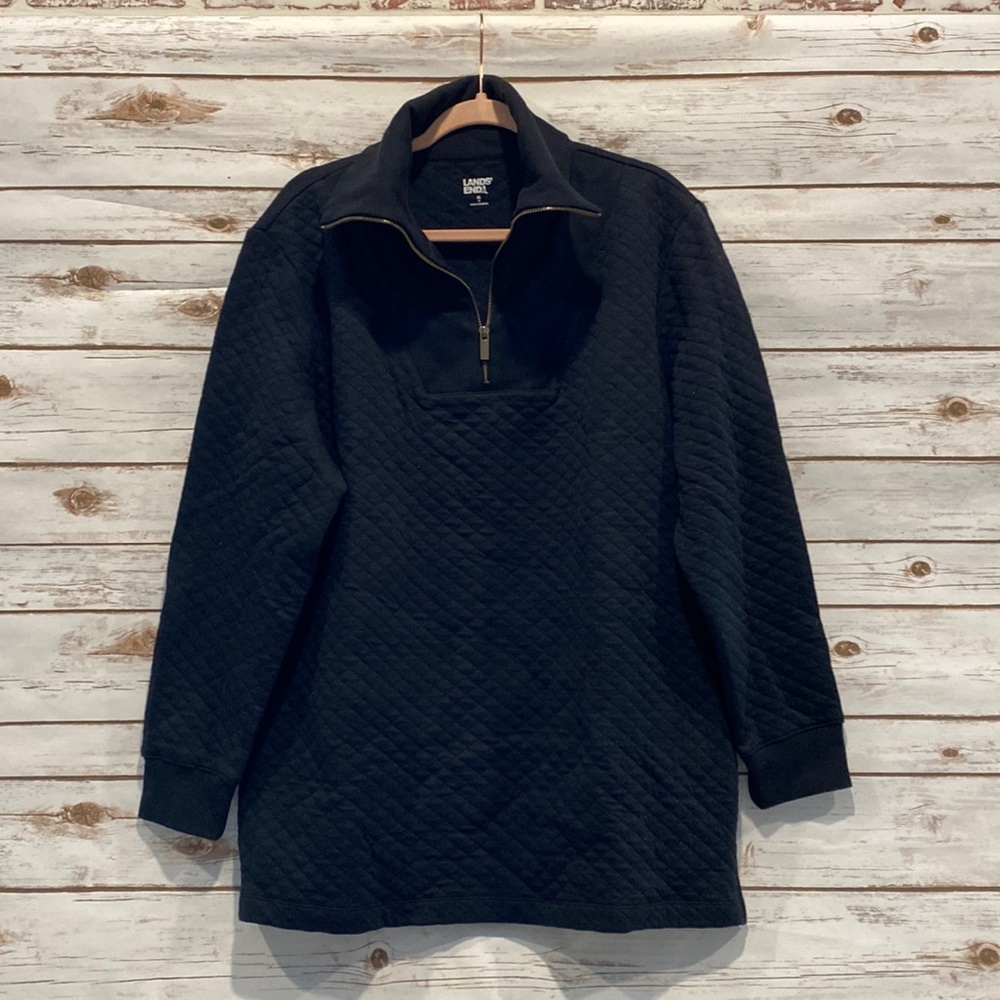 Black lands end pull over with gold zipper, never worn